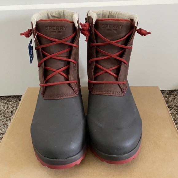 Sperry Women's Maritime Repel Duck Booties Brown/Red MSRP $130 Sperry Women's Maritime Repel Duck Booties Brown/Red MSRP $130